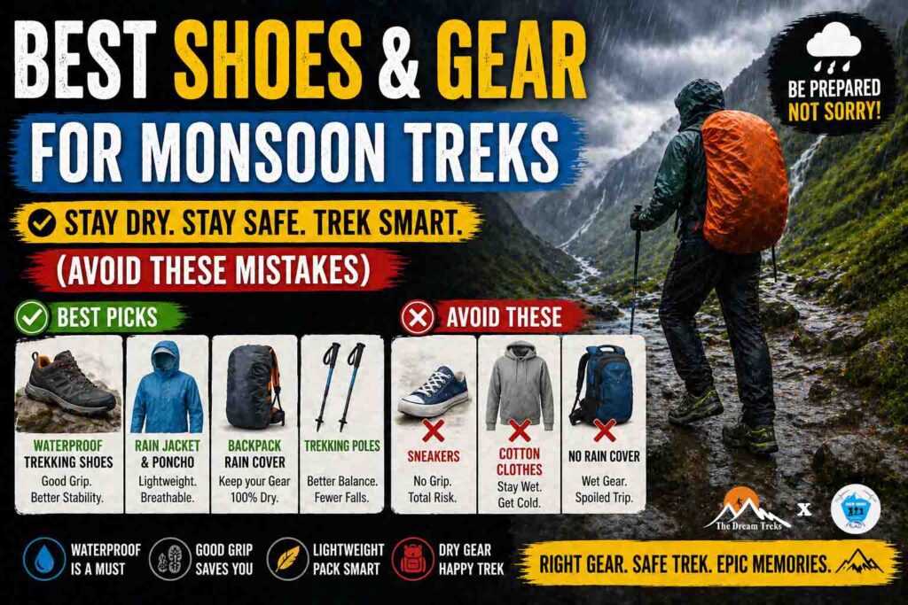 Best Shoes & Gear for Monsoon Treks (Avoid These Mistakes) – 2026 Guide