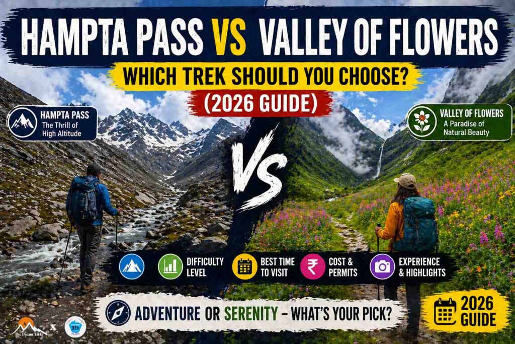 Hampta Pass vs Valley of Flowers – Which Trek Should You Choose? (2026 Guide)